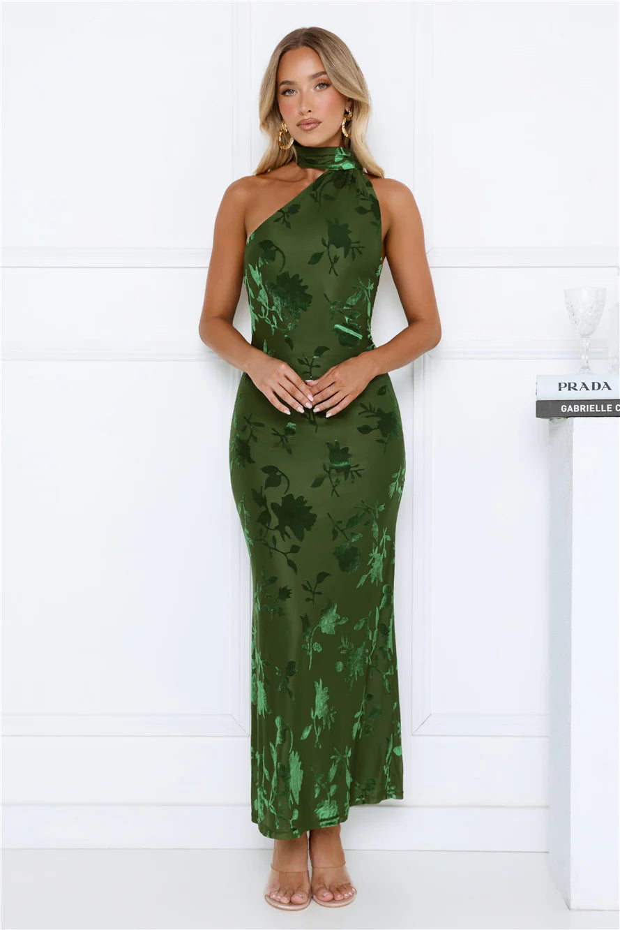 Dewdrops Neck Wrap Maxi Dress Green